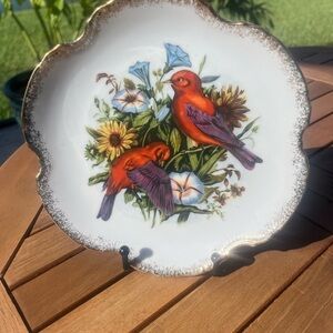 Vintage Japanese Hand Painted  Bird Plate with Scalloped Edges and 22kt Gold.